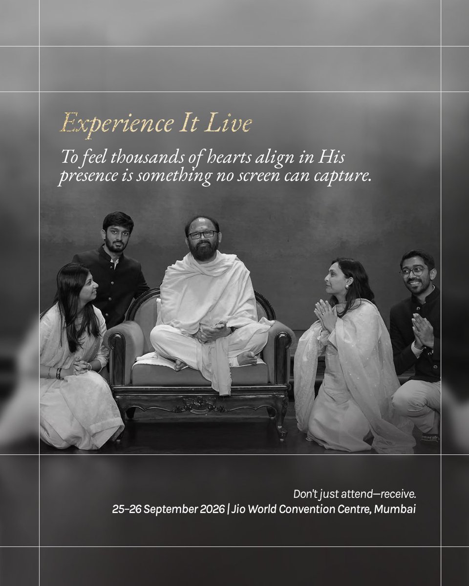 SRMDharampur's tweet photo. Aho Gurudev is far more than a milestone to mark. Thousands gather under one roof to celebrate an Enlightened Existence.

It is a sacred invitation to look inward, align with eternal wisdom, and experience spirituality and selfless service merge into a single way of life.

#AhoGurudev #PujyaGurudevshri #SRMD #JioWorldConventionCentre #Mumbai #HappyBirthdayGurudevRakeshji