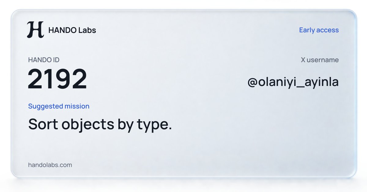 damola18255's tweet photo. My HANDO ID 2192. The task I want robots to learn: Sort objects by type https://t.co/XDqFSxnwUo