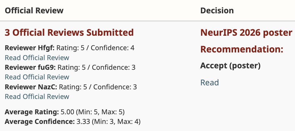 Sparshj8287's tweet photo. Super Excited to share that our paper was accepted to #NeurIPS2026! 🎉

Congratulations to all my collaborators!

Looking forward to NeurIPS! 🇦🇺 https://t.co/dxJET5bZoB