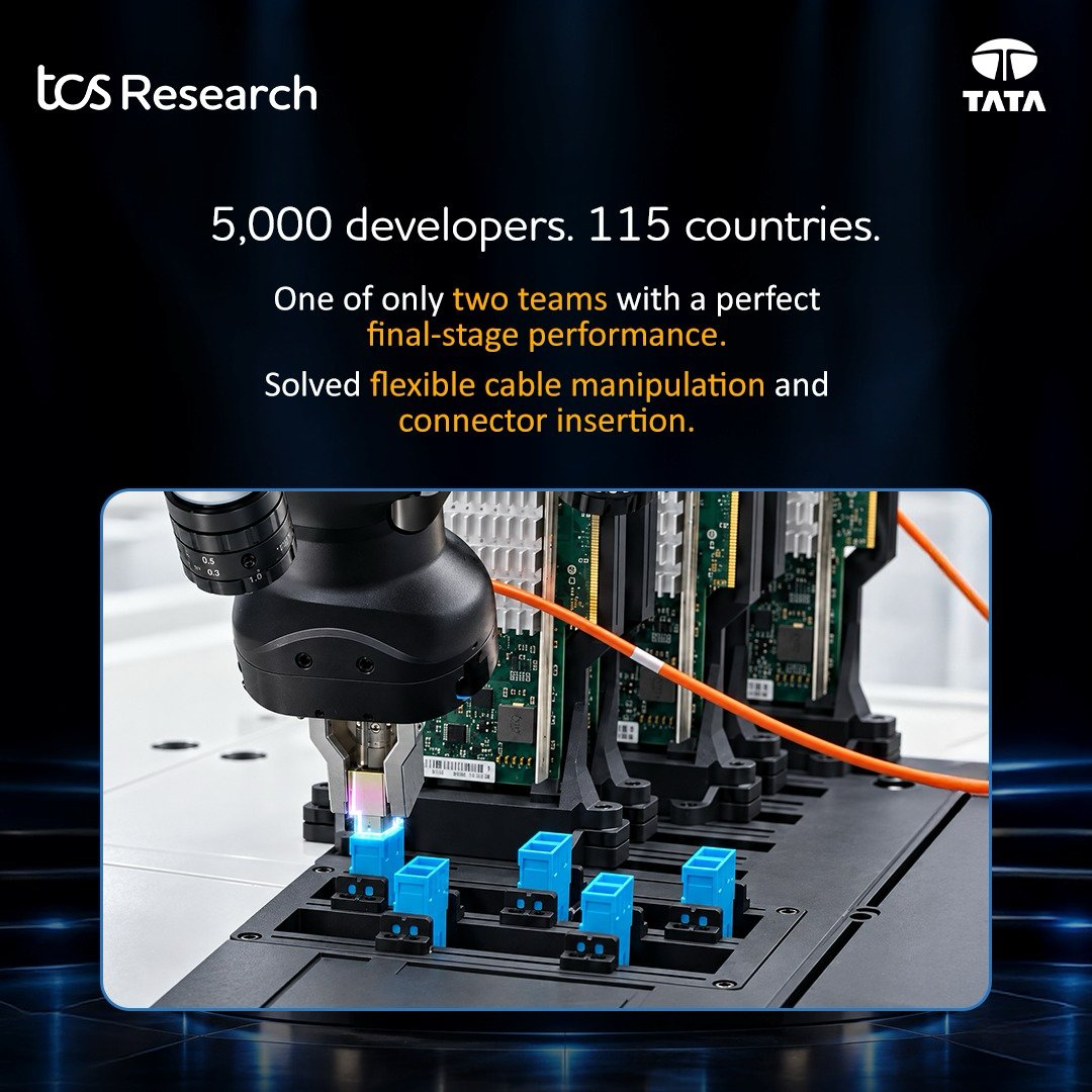 TCSResearch's tweet photo. Celebrating our success in solving one of robotics' toughest challenge
Our Robotics Research team, TCS-PLGRM, secured 2nd place globally at Intrinsic's AI for Industry Challenge.
Competing against 5,000+ developers from 115 countries, the team achieved a 100% success rate in the final physical workcell stage, becoming one of only two teams to do so.
Know more: https://t.co/DL7Nu8Qp9Q
#Research #InventingforImpact #AIforIndustryChallenge #Intrinsic #PhysicalAI