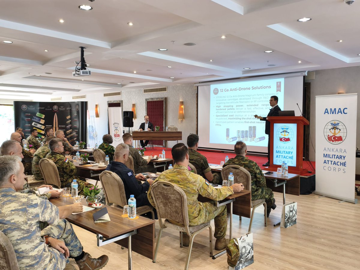 TuracDisTicaret's tweet photo. 📌We attended the Ankara Military Attaché Corps (AMAC) 2026 Fall Conference in Marmaris, Muğla, represented by our General Manager, Fatih Altubaş, and our International Business Development Specialist, Tolga Yılmaz.
During the conference, we presented our anti-drone ammunition and close-range counter-drone system, Drone Shield, sharing our solutions with the participants.
📌Muğla’nın Marmaris ilçesinde düzenlenen Ankara Askerî Ataşeler Birliği (AMAC) 2026 Sonbahar Konferansı’na, Genel Müdürümüz Fatih Altubaş ve Uluslararası İş Geliştirme Uzmanımız Tolga Yılmaz ile katıldık.
Konferans kapsamında, anti-drone mühimmatlarımız ve yakın menzilli drone savunma sistemimiz Drone Kalkanı (Drone Shield) hakkında bir sunum gerçekleştirerek çözümlerimizi katılımcılarla paylaştık.
#AMAC2026 #DroneShield #AntiDrone #SavunmaSanayii #DefenseIndustry
@FatihAltunbash