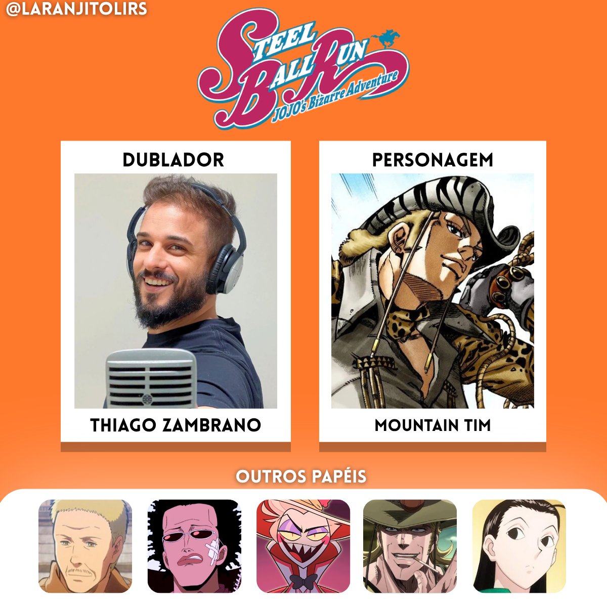 Guilirac's tweet photo. Dubladores Brasileiros Confirmados no ep 2 de Steel Ball Run 

#Steelballrun #JoJo https://t.co/IeDKqdiNfD
