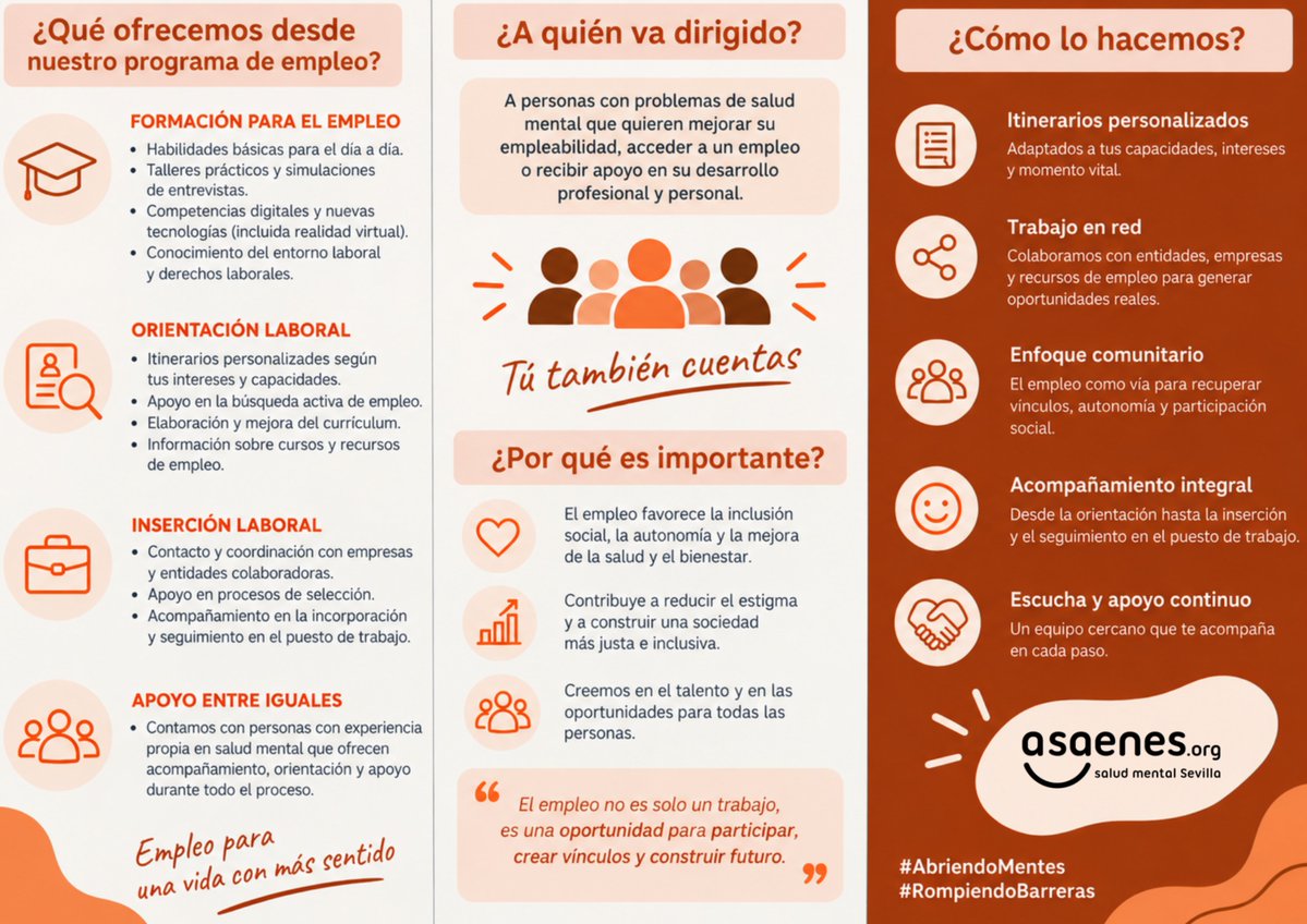 ASAENES's tweet photo. 💻 RedCreA sigue avanzando: competencias digitales para abrir oportunidades de empleo.

👥Durante estas semanas estamos avanzando en la puesta en marcha del Itinerario Laboral Digital de RedCreA, dirigido a jóvenes con problemas de salud mental.

🎯El objetivo no es solo aprender a utilizar herramientas digitales, sino hacerlo de forma práctica y aplicada a situaciones reales relacionadas con el empleo y la autonomía 👇

📝Preparar y actualizar un currículum digital.
💻Desenvolverse en plataformas de búsqueda de empleo.
📲Realizar trámites online y utilizar la tecnología con mayor seguridad e independencia.

👉El itinerario parte además de las propias necesidades de las personas participantes. 

📚Los contenidos, materiales y ritmo de trabajo se adaptan a su nivel competencial, intereses y objetivos, incorporando acompañamiento técnico durante todo el proceso.

 👥A lo largo de 2026, estamos acompañando de forma individual y grupal a 24 personas jóvenes de entre 16 y 27 años, evaluando también la evolución de sus competencias digitales antes y después del itinerario.

😉Porque reducir la brecha digital también significa mejorar oportunidades, autonomía y acceso al empleo.

▪️#RedCrea, un proyecto realizado con la colaboración de @FundlaCaixa.

#ConvocatoriasProyectosSociales #FundaciónlaCaixa