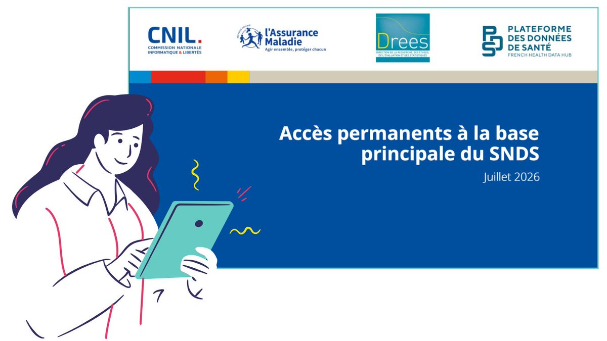 healthdatahub's tweet photo. 📢 Vous bénéficiez d’un accès permanent aux données de la base principale du #SNDS ?

Notre support dédié, développé avec la @CNIL, la CNAM (@Assur_Maladie) et la @DREESanteSocial, vous aide à mieux identifier les procédures applicables à vos projets 👉https://t.co/zek0WDWEGO https://t.co/rx11YfnRMp