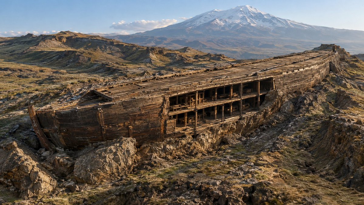 iscocapella's tweet photo. Según la Biblia, el Arca de Noé reposó en los montes de Ararat; hoy existen formaciones que algunos investigadores creen que podrían ser sus restos.

La formación de Durupınar mide unos 157 metros, coincidiendo con los 300 codos descritos en Génesis; además, las investigaciones con radar han detectado estructuras internas lineales y angulares, mientras que los estudios del terreno han identificado material orgánico y depósitos que los investigadores consideran relevantes para la hipótesis del Arca.