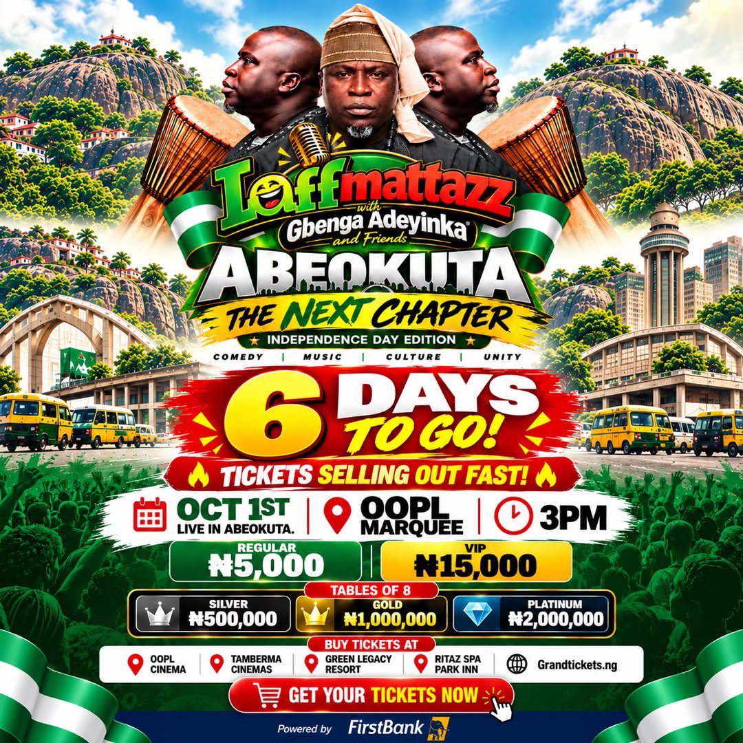 gbengaadeyinka's tweet photo. 🔥 6 DAYS TO GO! 🔥

Abeokuta, the countdown is ON! ⏳🎉 https://t.co/eIt44nOZC4