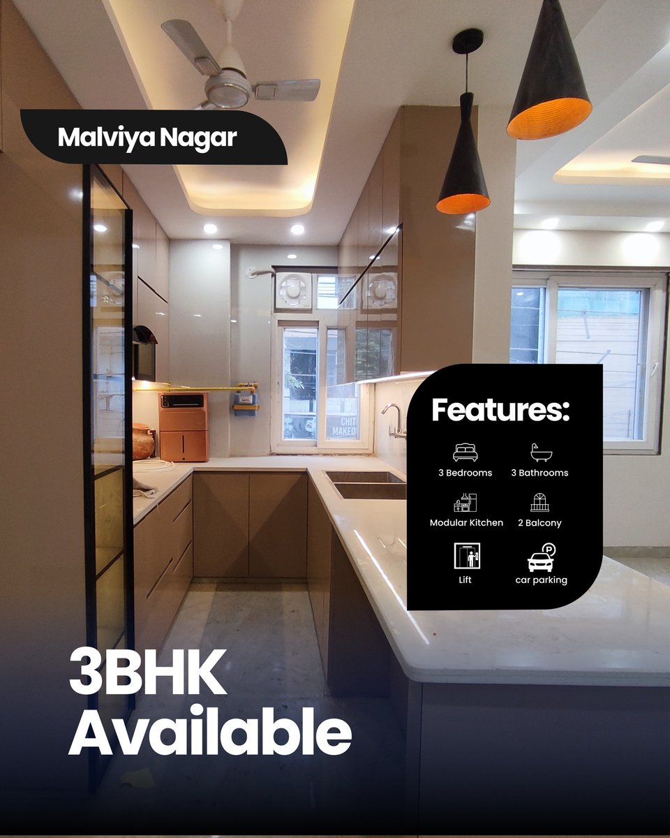 NobukoMarcwxq's tweet photo. Sunlit 3BHK apartment for rent in Malviya Nagar, South Delhi: 3 attached washrooms, hall, modular kitchen, balconies, bay windows, parking, lift, CCTV and 24/7 water. Near markets, parks and metro. Rent ₹70, 000 negotiable. Call 9999099780 or https://t.co/aYrvEA8sWG
