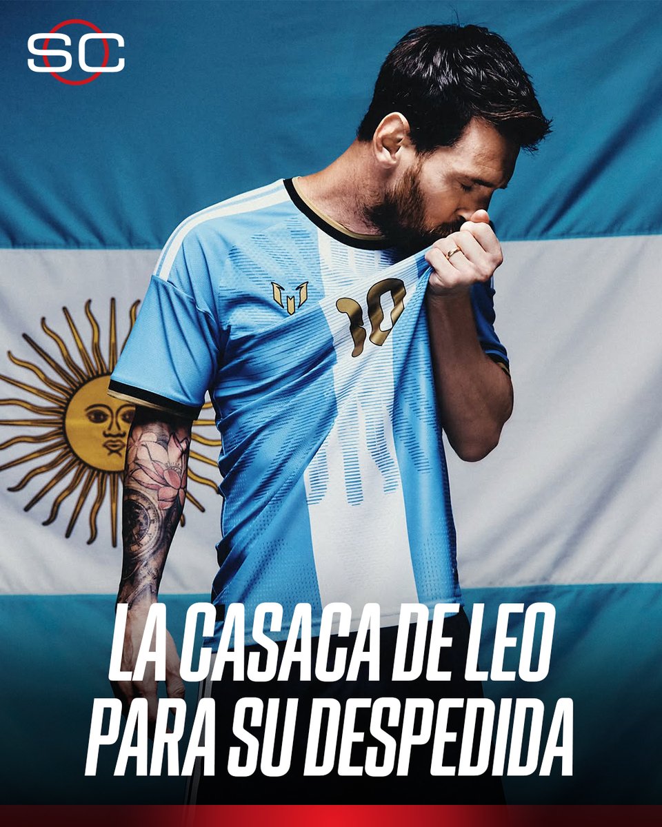 SC_ESPN's tweet photo. ¡UN DISEÑO 100% ARGENTINO! La indumentaria que va a utilizar Leo Messi para su despedida de la Selección el próximo 6 de octubre en el Monumental. ¡Una belleza! https://t.co/CTSWPWX4YB