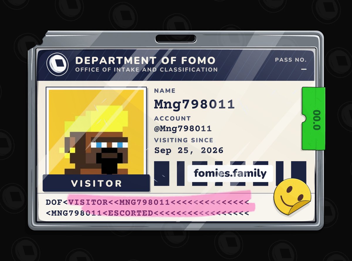 Mng798011's tweet photo. visiting the department of fomo. no case yet. must be escorted at all times. @FomiesNFT https://t.co/j1r9tEaZL3