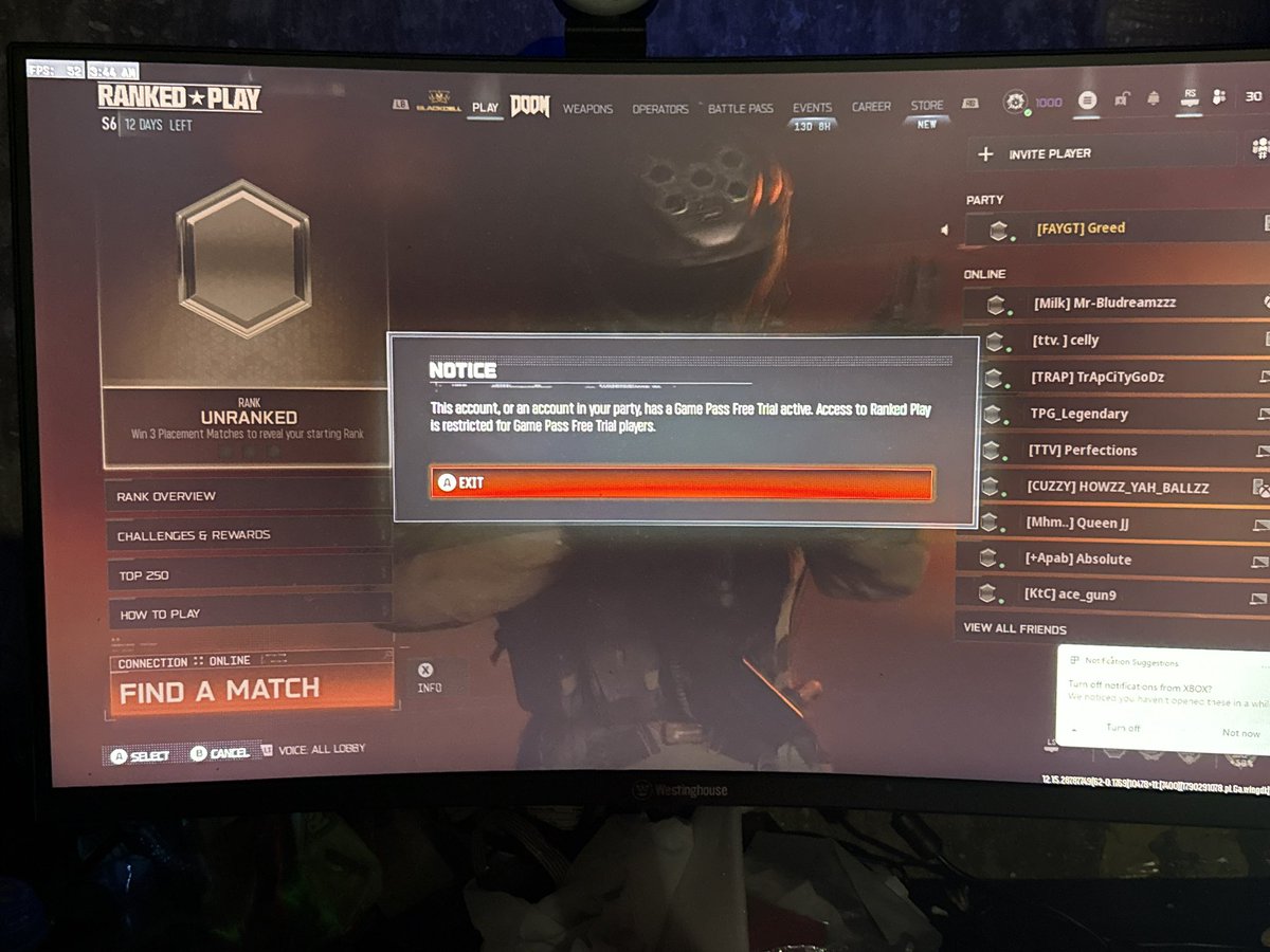 StyloMTG's tweet photo. @CallofDutyCM I’ve had a ranked play restriction since b06 despite my account NEVER touching ranked in 6 or 7 respectively, I can fully understand receiving action for an offense  my account has been cleared, but it’s crazy I can’t play a mode EVER from a one time outside of rank https://t.co/q2Duxu6VIf