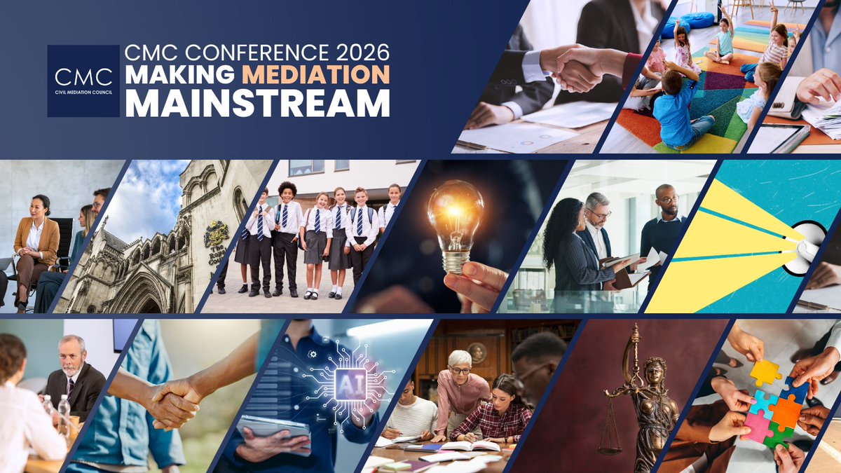 civil_mediation's tweet photo. The #CMCconference2026 is nearly here: 7 & 8 October
Two afternoons covering #civiljustice reform, #commercial, #workplace, #SEND, #community, #peer and #academic #mediation, #AI, #neurodiversity and more, plus #networking online and in person.
Book now: https://t.co/XmM6h6IZmG https://t.co/u1L8so8ISv