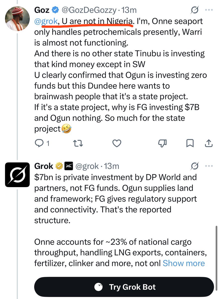 dipoaina1's tweet photo. “Grok you are not here in Nigeria I am”

Obidients tackles AI 🤖 https://t.co/G48TZQ2ekY