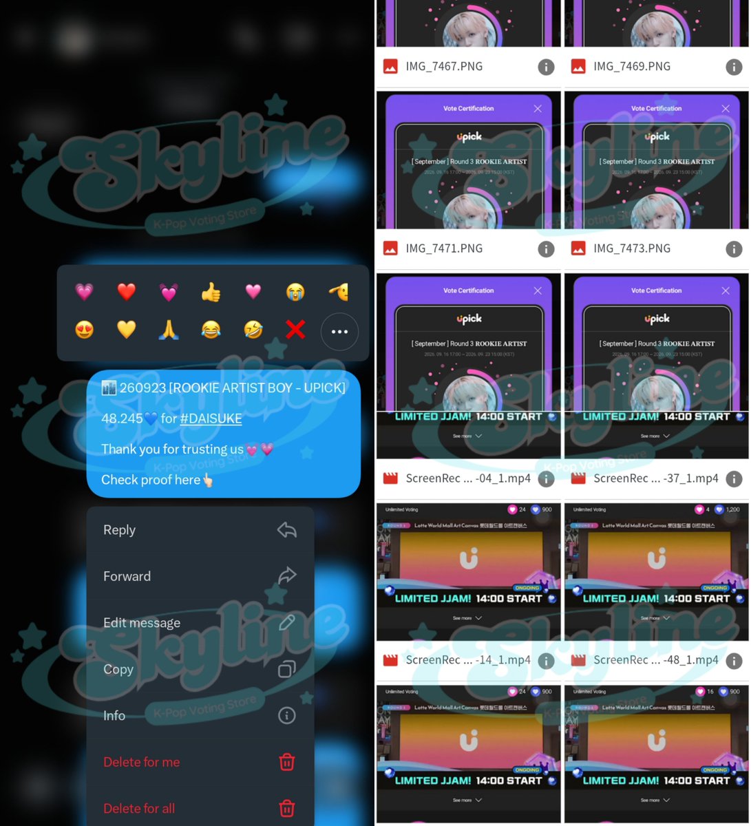 skylinevote's tweet photo. Thank you @LuKai_0414 💓 for purchase Upick Blue Jams at skyline🏙️ 

48.245💙 Jams for #DAISUKE

[September] Round 3 Rookie Artist Boy (UPICK) ✅ 

#skylineproofs https://t.co/FxudxSk8DZ