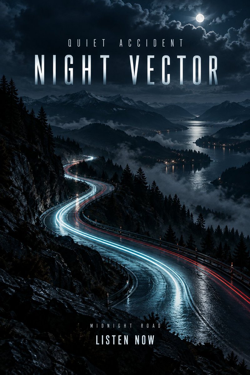 QuietAccident's tweet photo. Winding roads, cold moonlight and light trails disappearing into the mountains. Discover Night Vector by Quiet Accident: dark electronic music with deep bass and a nocturnal atmosphere. 
https://t.co/PJlfNsUFF6
#QuietAccident #NightVector #NightDrive #DarkElectronic #NewMusic https://t.co/5npa0Mv2ls