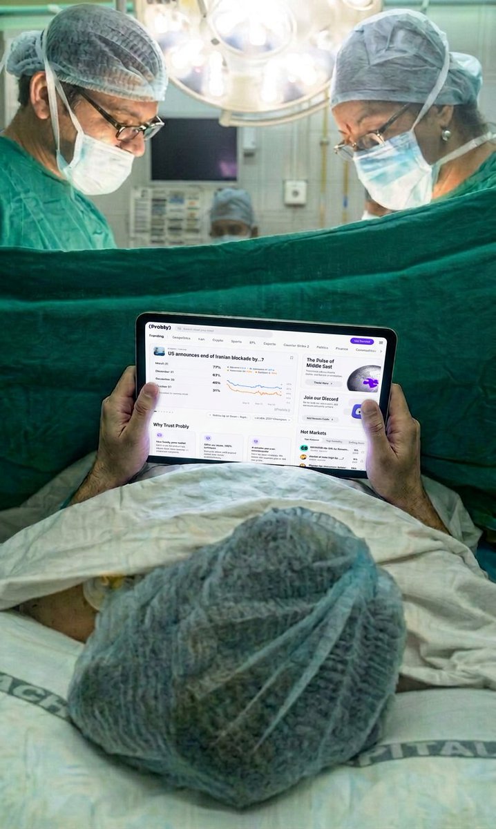 Sajjad_m_97's tweet photo. Doctor: "You need to be hospitalized and go into surgery immediately!"
Me: "Hold on, Doc , just let me trade this geopolitical market on Probly first!" 
Real world market prediction is now live on TxFlow Mainnet!
Comprehensive coverage of crypto, politics, sports, and the economy alongside Spot & Perps all in one place.
Probly is so compelling that even the operating room can't stop me from trading.
@ProblyHQ
@TxFlow_L1