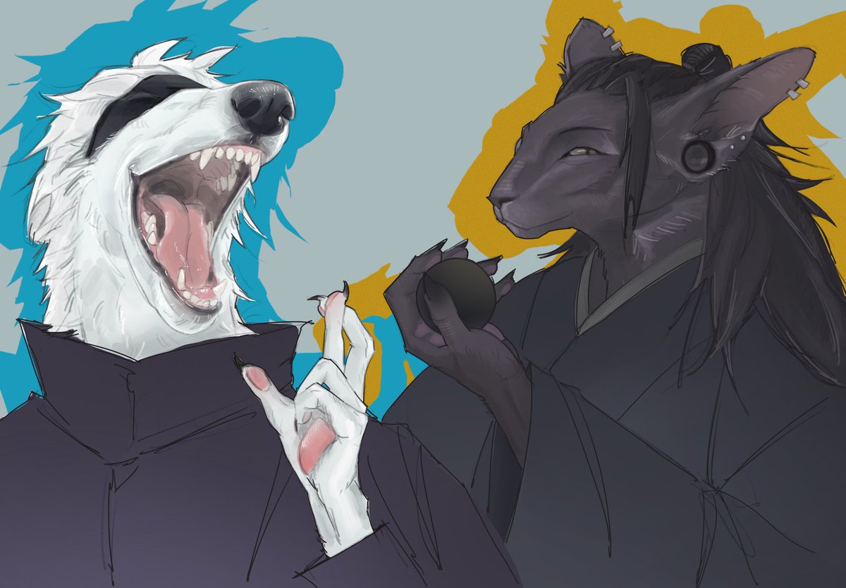 schuuin's tweet photo. #夏五 as furries (satoru as borzoi and suguru as oriental shorthair) https://t.co/4Jw6GLgMk0
