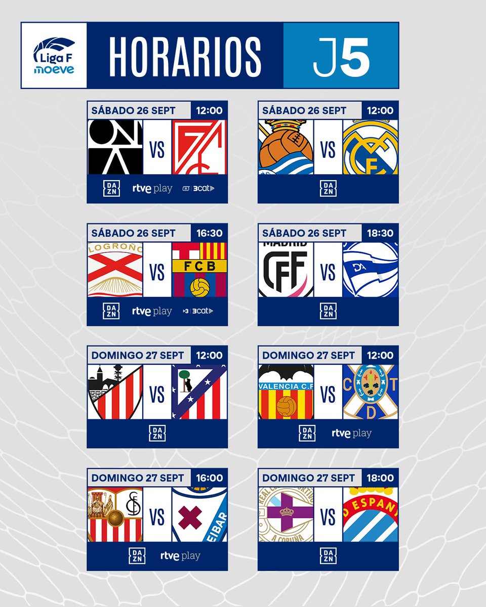 LigaF_oficial's tweet photo. 👇 Aquí tienes los horarios de la Jornada 5  de #LigaFMoeve 

👀 No te los pierdas https://t.co/HtNndDSrRn