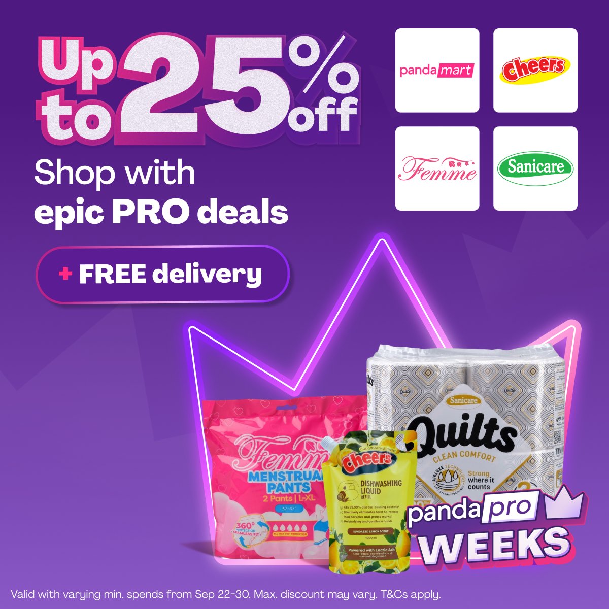 foodpandaPH's tweet photo. Don't wait until you run out of household tissue and wipes! 🧻 

Get up to 25% OFF + FREE delivery on Sanicare, Cheers, and Femme on pandamart. Restock your pantry now! 🏠 https://t.co/TXvkPmdoCc