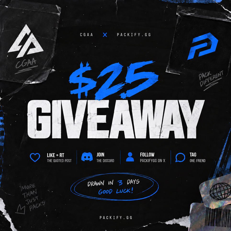 CryptoWithCGA's tweet photo. 25 Giveaway ~ Ends in 72Hrs 🍕

🔹R &amp; F @Packifygg 🔔
🔹Join the Discord ( Proof ): https://t.co/rPxiGRHyg1 https://t.co/XZF8AeThUh