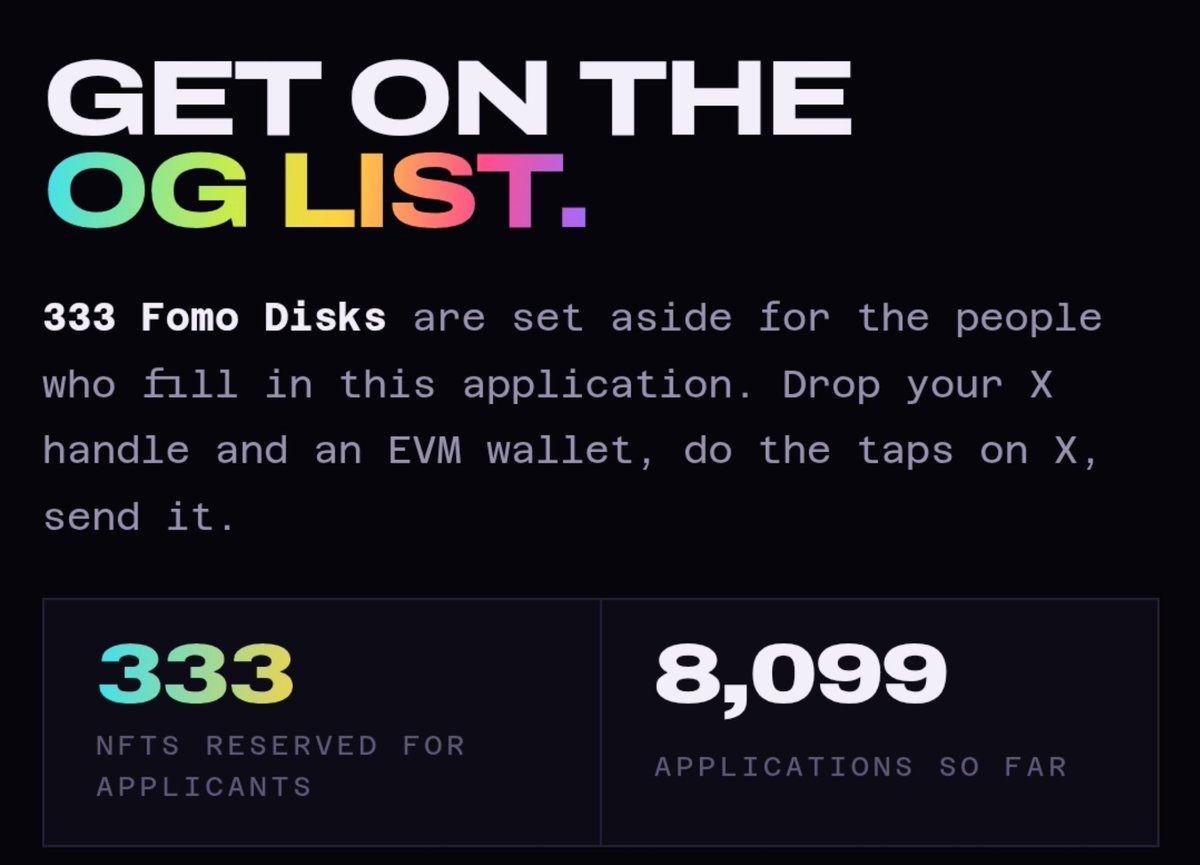 ReexWeb3's tweet photo. Another fomo
free mint through the fomo app 💿 @fomodisk

Complete easy task 
Only for 7 hours 
Try with best

3333 supply. fill in the form to get a guaranteed spot 👇 https://t.co/Q2qJ1LdPZo