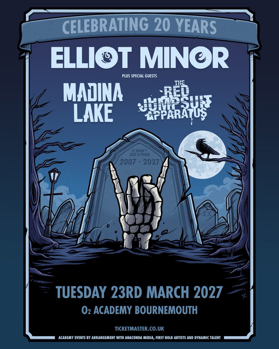 O2AcademyBmouth's tweet photo. NOW ON SALE: British rock band @elliotminoruk are back for their biggest headline tour in 20 years, joined by huge special guests @madinalakeofficial and @redjumpsuit. Catch them here at #O2AcademyBournemouth on Tue 23 Mar.

Get your tickets 👉 https://t.co/hMVwrD8Chn https://t.co/0WgAOcNECw
