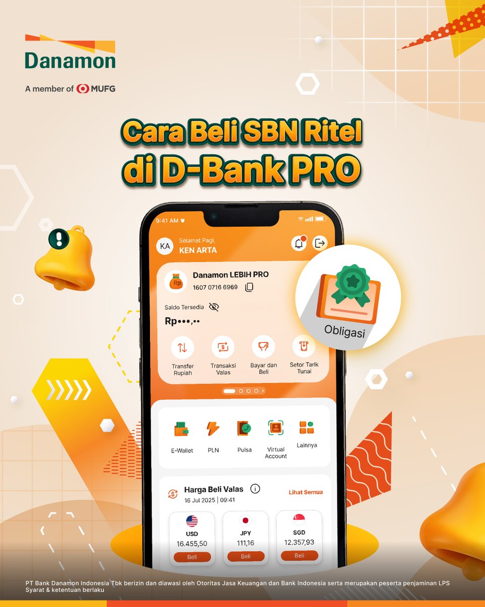 danamon's tweet photo. 📢SBN Ritel seri SBR015 akan hadir mulai 28 September 2026.

Cek cara belinya melalui D-Bank PRO dan segera kunjungi cabang Danamon terdekat untuk daftar Single Investor Identification (SID). https://t.co/pDcsm9vraK