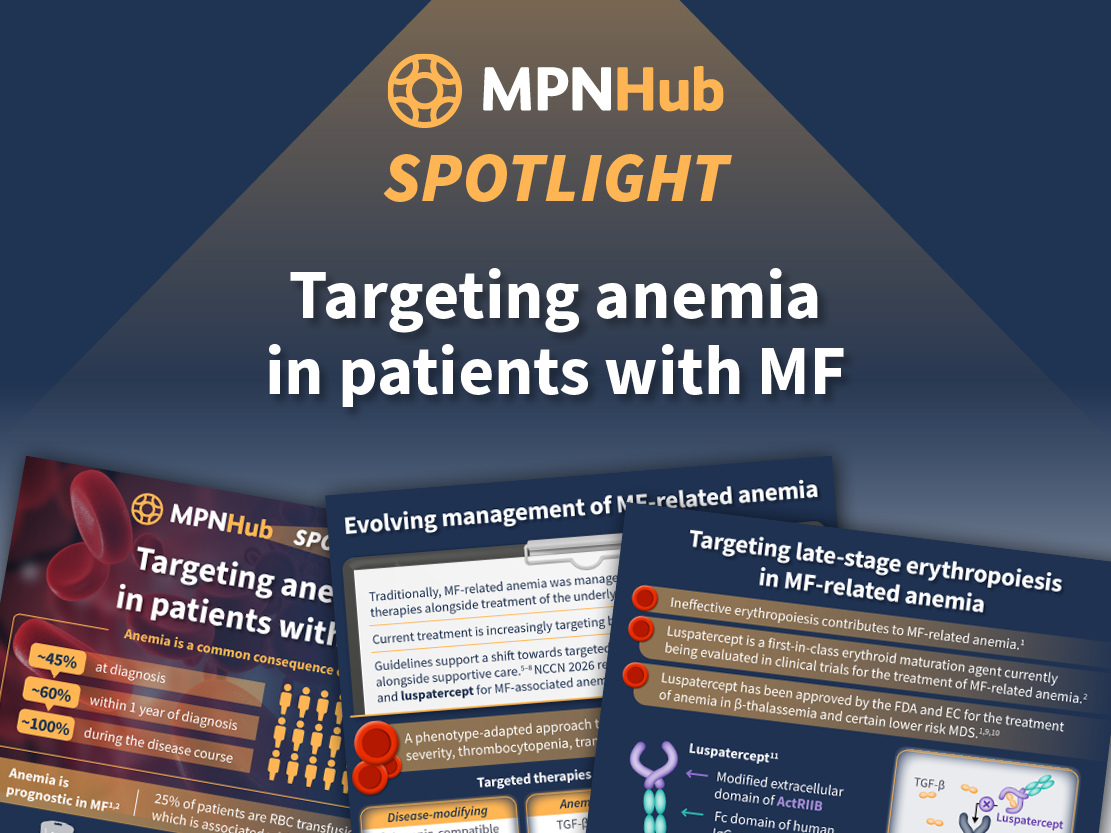 MPN_Hub's tweet photo. ⭐ MPN Hub spotlight ⭐| Discover the challenges of anemia in myelofibrosis, the rationale for luspatercept, and the evolving management of MF-related anemia. 

Learn more: https://t.co/SNTlpwYg6M

#MPN #MPNsm #MedNews #MedEd 

Intended for healthcare professionals. Independently supported by BMS. Funders are allowed no influence.