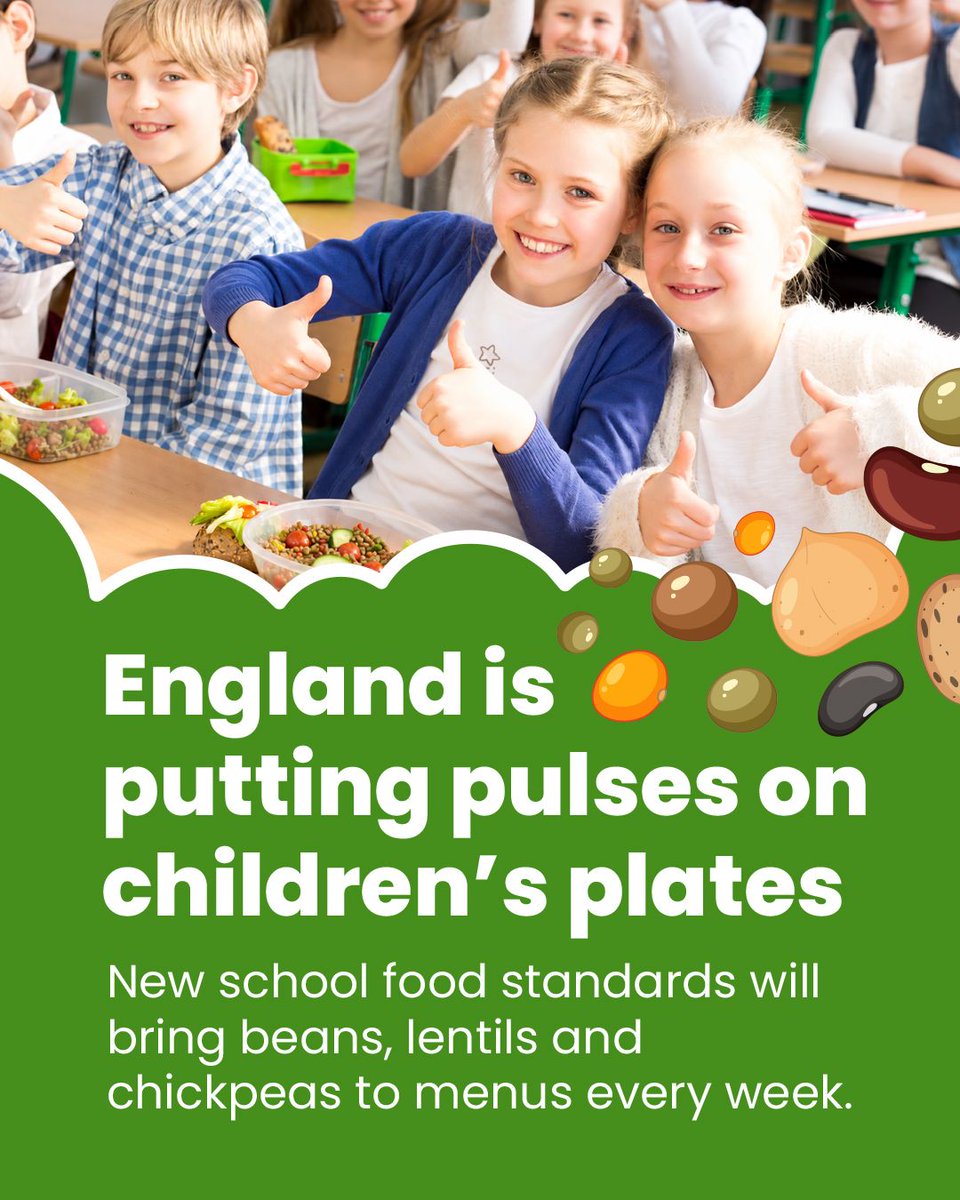 GlobalPulsesGPC's tweet photo. Beans, lentils and chickpeas are set to become a regular feature of school meals in England, with new standards requiring them at least once a week. The rules also expand their role as a protein source, including in vegetarian options. 

https://t.co/rcJMx83P8X

#GPC #Pulses https://t.co/a9WpZS6JDX