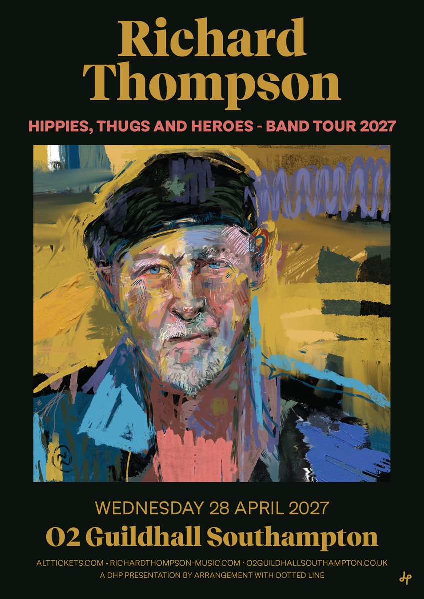 O2GuildhallS's tweet photo. NOW ON SALE: Singer songwriter &amp; co-founder of the Fairport Convention @RthompsonMusic is set to bring his new UK tour to #O2GuildhallSouthampton on Wed 28 Apr, celebrating his new album Hippies, Thugs and Heroes. 

Book your tickets now 👉 https://t.co/g2UXK6s51q 🎟️ https://t.co/3bLqI3u69D