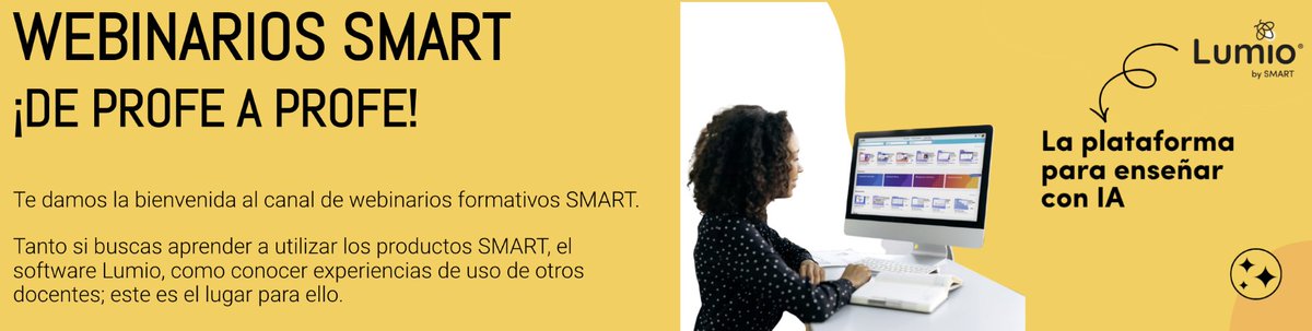 CompDigEdu_SA's tweet photo. 📢 SMART ofrece nuevos webinarios formativos para docentes.
💻 Paneles interactivos SMART 📝 Software Lumio 👩‍🏫 Experiencias prácticas de aula 🚀 Novedades y funcionalidades
Una oportunidad para seguir desarrollando la competencia digital docente.
🔗 https://t.co/I85plbLj7q
#CDD https://t.co/ufmbqT091v