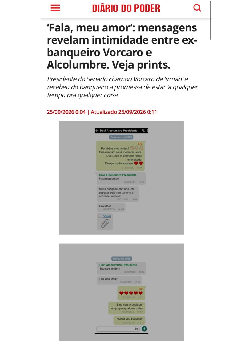 Tali_Mito22's tweet photo. De Alcolumbre para Vorcaro:

— “Fala, meu amor.” https://t.co/LoZhNXah2c