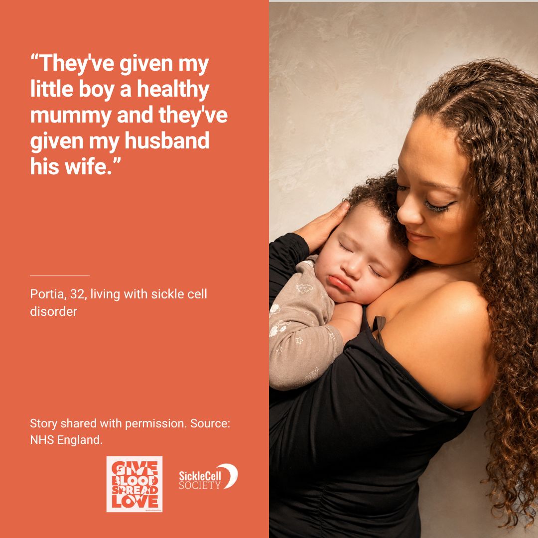 SickleCellUK's tweet photo. 🩸 For Portia, donated blood means more time feeling healthy and spending time with her family.
This #SickleCellAwarenessMonth, we’re highlighting the difference blood donors can make to people living with sickle cell.
Could you become a donor?
#SickleCell #GiveBloodSpreadLove https://t.co/7brYU98Et9