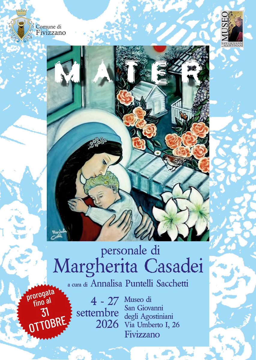 GPuntelli's tweet photo. Consensi  positivi e tante visite per Mater di Margherita Casadei, a cura di Annalisa Puntelli Sacchetti, al Museo di San Giovanni degli Agostiniani, visitabile fino al 31 ottobre. Nella pittura del maestro la sintesi di vari sentimenti, dall’attesa alla speranza, all’amore materno. Una personale nella quale l’arte incontra la poesia.