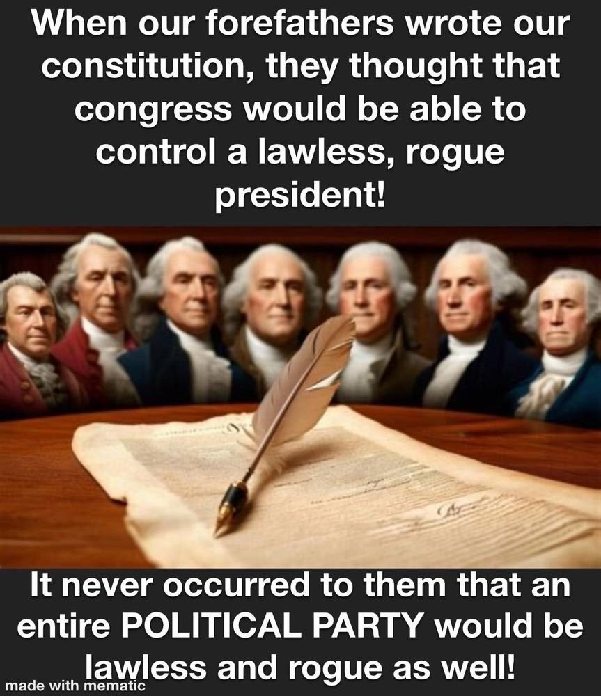 Denise10231976's tweet photo. Our Forefathers never planned on a gutless Republican Party letting a criminal President go rogue. They are all criminals. https://t.co/LFwMcLVtxB