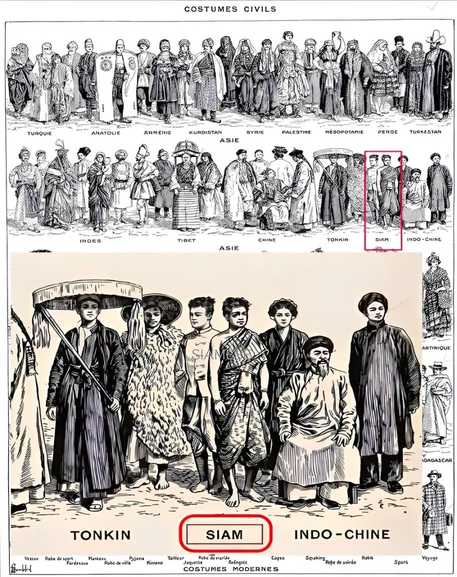 radhakarn's tweet photo. ไหนล่ะ Khmer Empire ที่ยิ่งใหญ่ 🤣🤣🤣
ฝรั่งเศส เจ้าอาณานิคมเมิง ยังไม่ให้ค่าเอ่ยถึงเลย
ถูกหลอกมาเป็นร้อยปี ยังไม่หายโง่อีก 🤣🤣🤣

#ชุดไทยบนเอกสารฝรั่งเศส “SIAM” in a French Encyclopedia, 1932 🇹🇭
.
The “COSTUMES CIVILS” illustration from the French encyclopedia Larousse du XXe siècle, published in 1932 (B.E. 2475) and illustrated by Louis Charles Bombled, presents the traditional clothing of people from various regions around the world.

In the Asia section, the word “SIAM” is clearly identified and shown separately from TONKIN and INDO-CHINE. This reflects the use of “Siam” as the name for Siam in French-language publications of the period, with figures depicted in clothing presented as characteristic of the Siamese people.

_____________________________________
#ThaiCulture #LoveThaiCulture #Thaidress #Thaicostume #Thaioutfit #Chudthai #ชุดไทย #SIAM #French #Encyclopedi #LoveThaiCulture #เหมนไม่มีหมอง 🧠❌😵