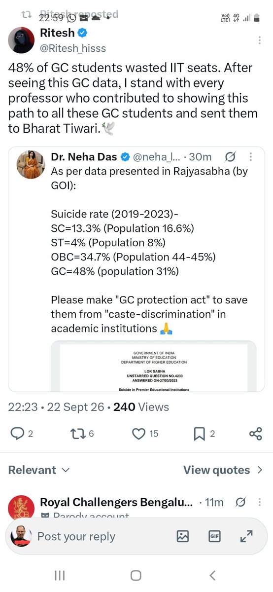NareshLokhande6's tweet photo. @BroominsKaBaap Savarna people don't help their own. The suicide rate of GC students in premier educational institutions is said to be 48%, yet there has not been a single murmur of protest from the GC category. https://t.co/YXGlRTAPtg