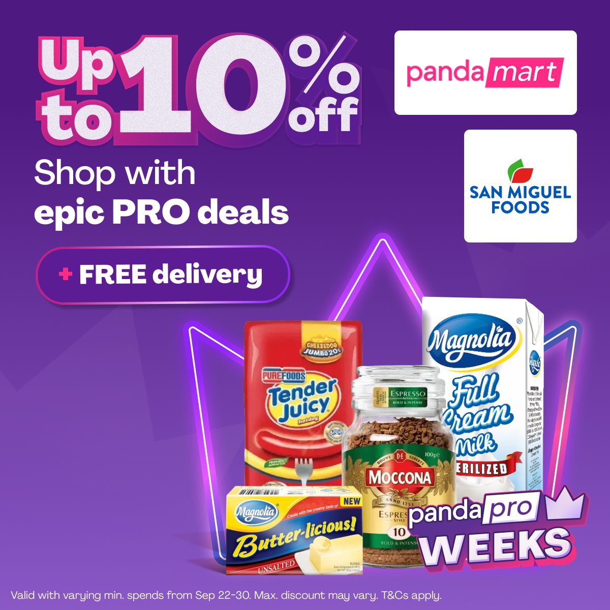 foodpandaPH's tweet photo. Breakfast cravings calling for hotdogs and buttered toast? 🍳 

Enjoy up to 10% OFF + FREE delivery on San Miguel Foods staples on pandamart! Shop your food faves now! 🥓 https://t.co/WHPJeJ3bJv