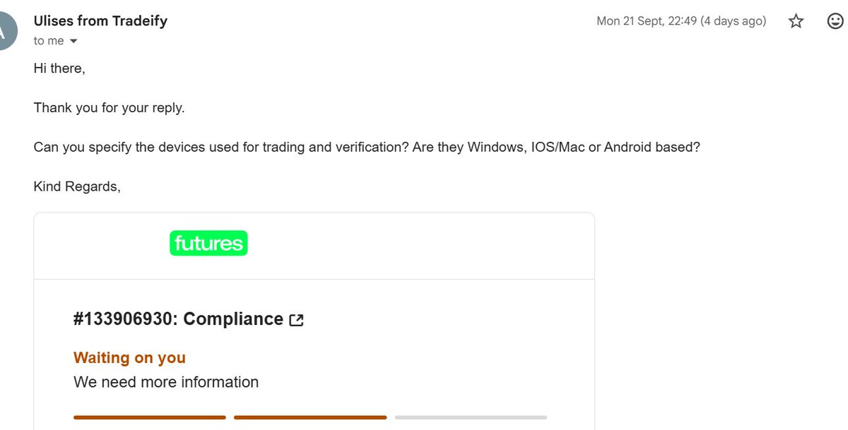 arpit6112's tweet photo. I bought a $25KSelect account from @Tradeify last week but haven’t received access. My verification was declined, and now I can’t log in due to suspicious activity
Support takes a long time to reply and keeps repeating the same response  @PropFirmsGuru https://t.co/Dg4GsSLH0T