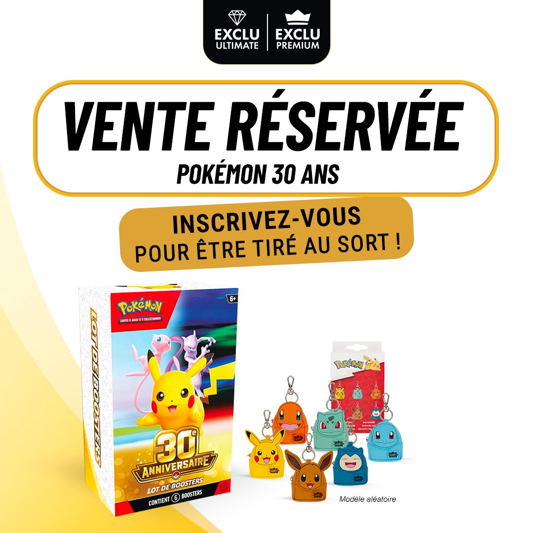 Micromania_Fr's tweet photo. Vous êtes client Premium / Ultimate ? 

Inscrivez-vous maintenant pour une nouvelle vente réservée Pokémon TCG 30ème anniversaire ➡️ https://t.co/EbfyP0KiWX https://t.co/BZaaAMEHMq