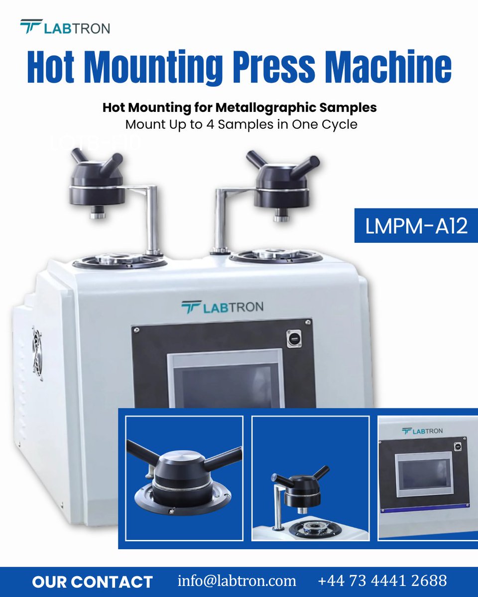 labtronequipltd's tweet photo. Hot Mounting Press Machine LMPM-A12
Dual-cylinder press, 4 samples at once, 0–6 MPa & 200°C control with electro-hydraulic system & auto water cooling.
info@labtron.com
https://t.co/9SD56jZGdv
#Labtron #HotMountingPress #Metallography #LabEquipment https://t.co/i7VPCuZ3YI