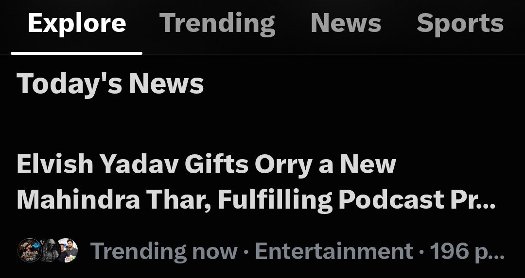 e1visharmy's tweet photo. X ka Algorithm hil gaya! 🚨

Elvish Yadav Gifts Orry a New Mahindra Thar - Trending Now🔥

Podcast wala promise pura kiya Rao Sahab ne, Bhaichara On Top is real 🫶 🚙
196 posts already
@Rudraaaa10 @Rawatgirl14 @mkpaglu @golmatolyoutube 

#ElvishYadav #Orry #Thar #BhaicharaOnTop https://t.co/G82wsi1Zis