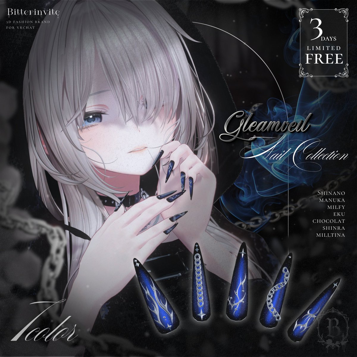 Bitterinvite3d's tweet photo. ✦ 𝐋𝐈𝐌𝐈𝐓𝐄𝐃 𝟑 𝐃𝐀𝐘𝐒 𝐅𝐑𝐄𝐄 ✦ 

新作『Gleamveil』に付属しているネイルを 発売記念として【3日間限定】で無料配布中です🖤

𝐅𝐑𝐄𝐄｜9/25 → 9/27 

ぜひ忘れずにダウンロードしてくださいね ✧˖°

https://t.co/QuSI3Yq5OI

#Bitterinvite3d #VRChat #booth_pm https://t.co/SQVF9cQhAy