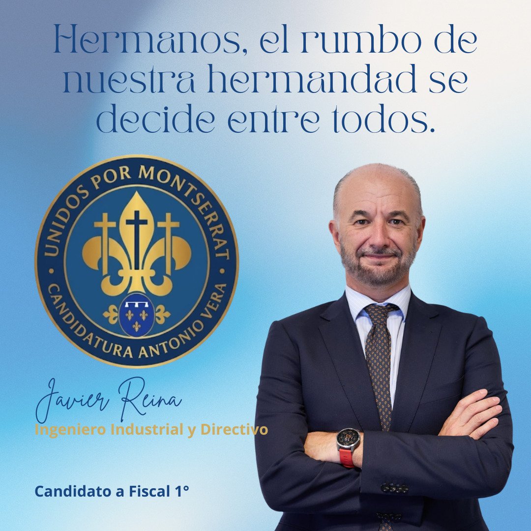 uxmontserrat's tweet photo. Presentamos a N.H.D Javier Reina candidato a Fiscal 1°. Es el garante máximo del cumplimiento de las Reglas, del Reglamento de Régimen Interno y del Derecho Canónico Normativo en la hermandad. Un ingeniero directivo aporta rigor  para interpretar el articulado de las Reglas. https://t.co/WB4KmhIVAD