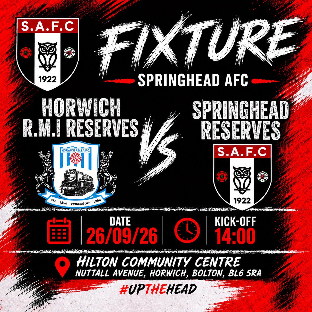 SpringheadAFC's tweet photo. 🔴⚫️ THIS WEEKENDS FIXTURES ⚫️🔴 

Get down and support the lads! 💪🏼

#UpTheHead 
🇾🇪 https://t.co/WjQiFx0tEK