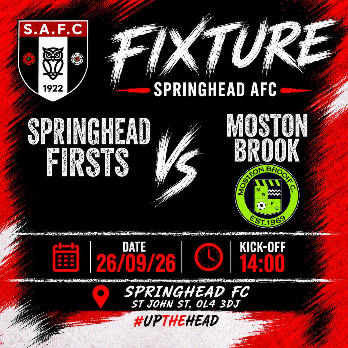 SpringheadAFC's tweet photo. 🔴⚫️ THIS WEEKENDS FIXTURES ⚫️🔴 

Get down and support the lads! 💪🏼

#UpTheHead 
🇾🇪 https://t.co/WjQiFx0tEK