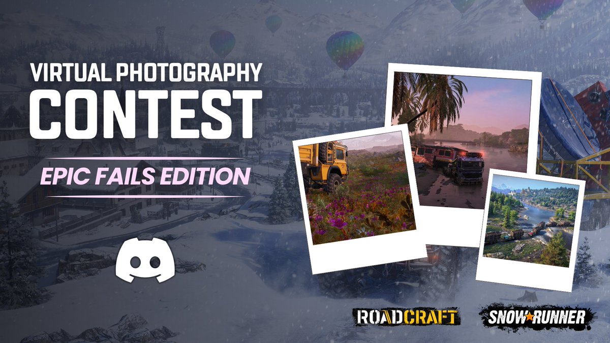 PlaySnowRunner's tweet photo. A new Truck sim Virtual Photography Contest is live on Discord! 📸
 
We want to see your most epic fails in SnowRunner or RoadCraft: trucks rolling, deliveries wrecked… if it went wrong, send it our way!
 
Enter by Oct. 20 👉 https://t.co/gnHfM5fW6v https://t.co/hP5W1lFQLf