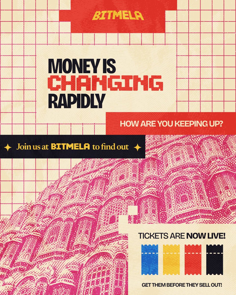 thebitmela's tweet photo. The first BITCOIN festival in India is happening in Jaipur!!

Two days bringing together the people building, using, studying and talking about Bitcoin

And the conversations go beyond Bitcoin - AI, payments, finance, the future of money, entrepreneurship and culture.

@thebitmela, Oct 30-31. 

Who’s joining us in Jaipur this October?