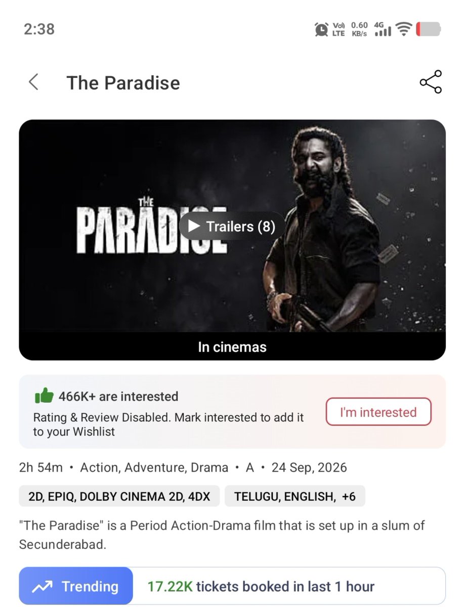 AnantapurBO's tweet photo. #TheParadise 17.22K tickets booked in last 1 hour 💥🔥💥🔥💥🔥💥🔥💥🔥💥🔥💥🔥💥🔥💥🔥💥🔥💥🔥💥🔥💥🔥💥🔥💥🔥💥🔥 https://t.co/yb3sfI3n0C