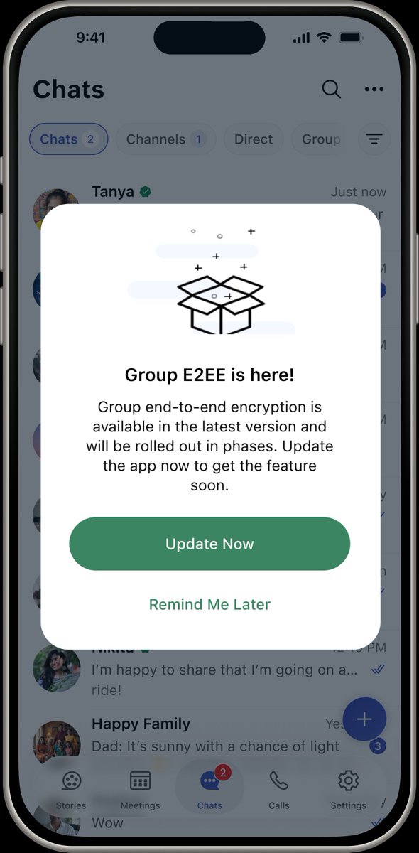 svembu's tweet photo. Finally, end to end encryption for group messages is here. Please update the Arattai app.

This took time because we had to redo a lot of the app but finally it is here! 

We will start a marketing campaign soon. https://t.co/kPkdNGXZFa