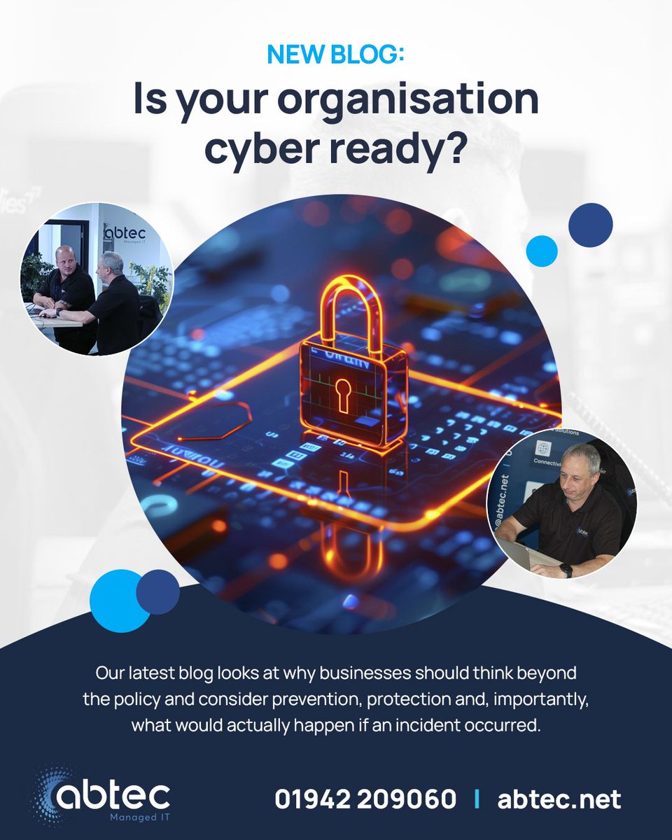 ABtecComputers's tweet photo. You may have cyber insurance, but are you cyber ready? 🛡️ 

Our latest blog looks at why businesses should think beyond the policy and consider prevention, protection and, importantly, what would actually happen if an incident occurred. 

https://t.co/SxgySeQnhe https://t.co/7ZL91Fr8ZZ